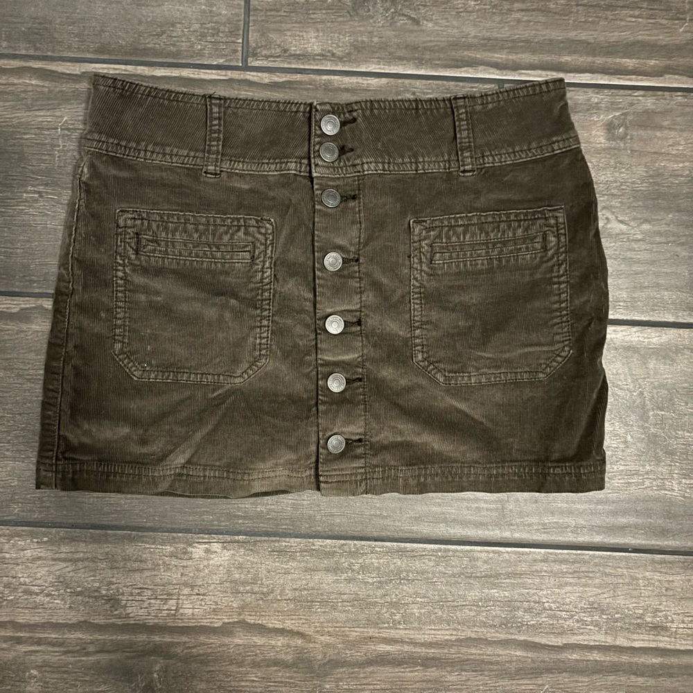 We The Free Skirt Womens 26 Olive Green Joanie Corduroy Mini Button Front Ladies